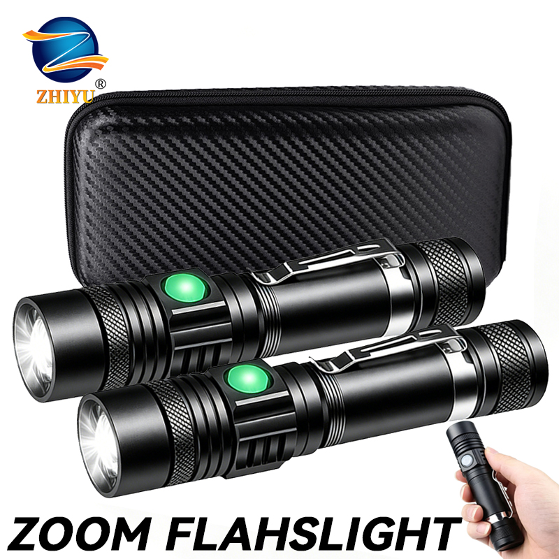 Outdoor Lighting Nearby - T6 LED Rechargeable Flashlight,18650 Zoomable Torch,